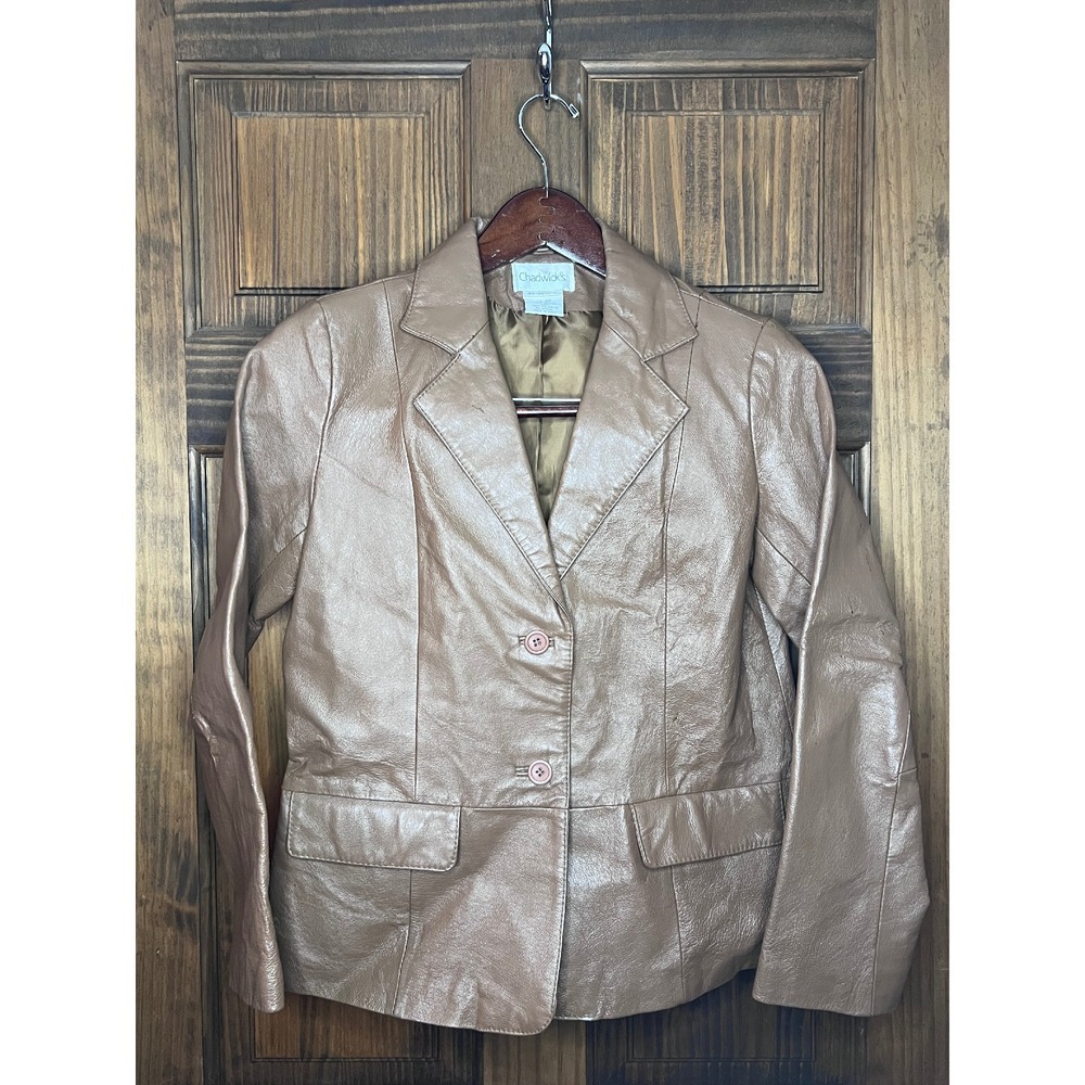 Vintage Chadwick's Leather Blazer Jacket Two Button Front Pockets Brown Size 8P